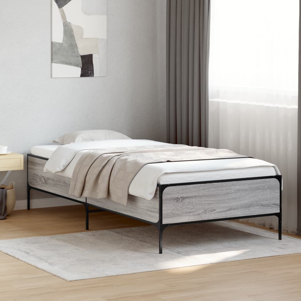 sengeramme 90x200 cm konstrueret træ og metal grå sonoma-eg