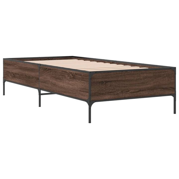sengeramme 90x200 cm konstrueret træ og metal brun egetræsfarve