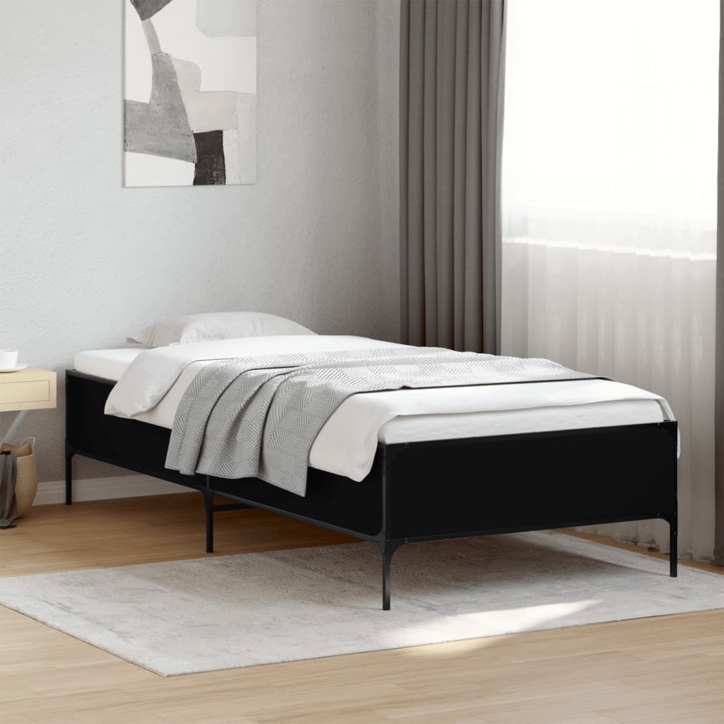 sengeramme 90x190 cm konstrueret træ og metal sort