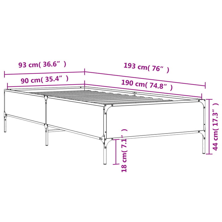 sengeramme 90x190 cm konstrueret træ og metal sonoma-eg