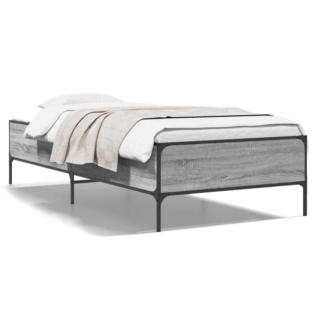 sengeramme 75x190 cm konstrueret træ og metal grå sonoma-eg