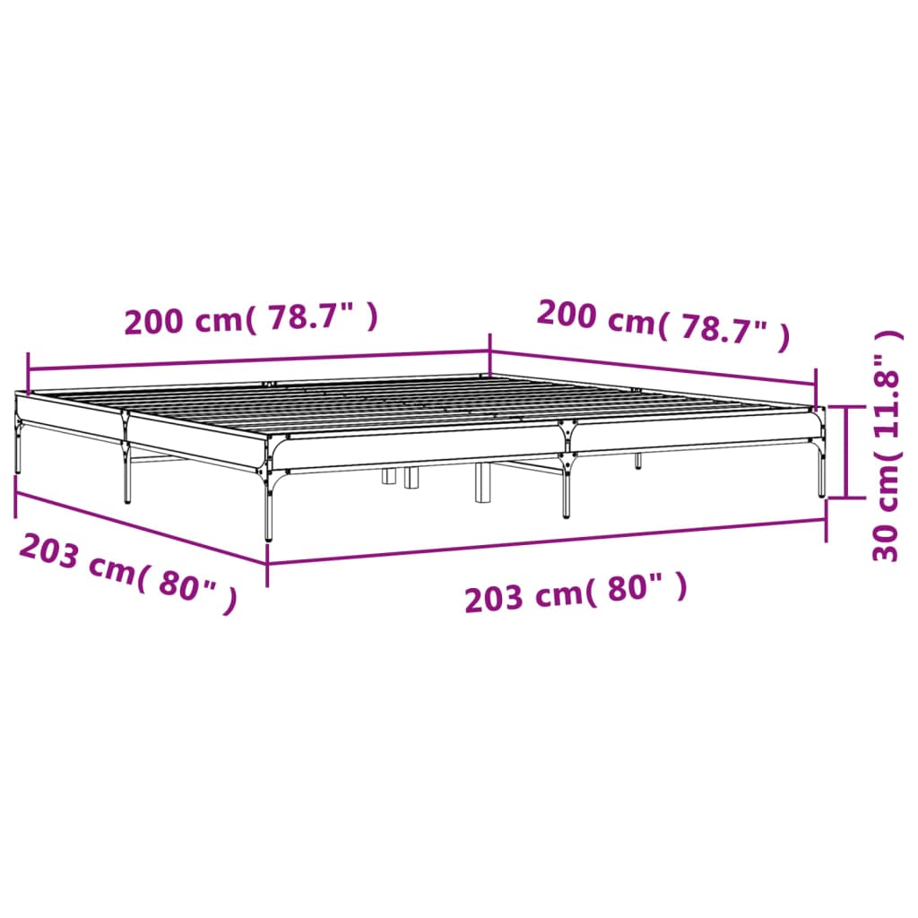 sengestel 200x200 cm konstrueret træ og metal sonoma-eg