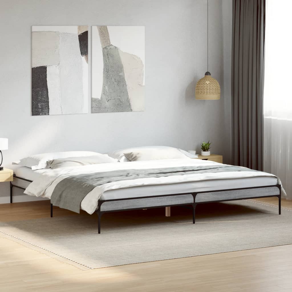 sengestel 200x200 cm konstrueret træ og metal grå sonoma-eg