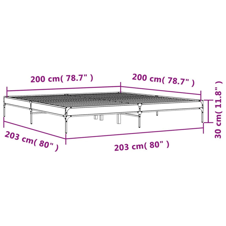 sengeramme 200x200 cm konstrueret træ og metal brun egetræ