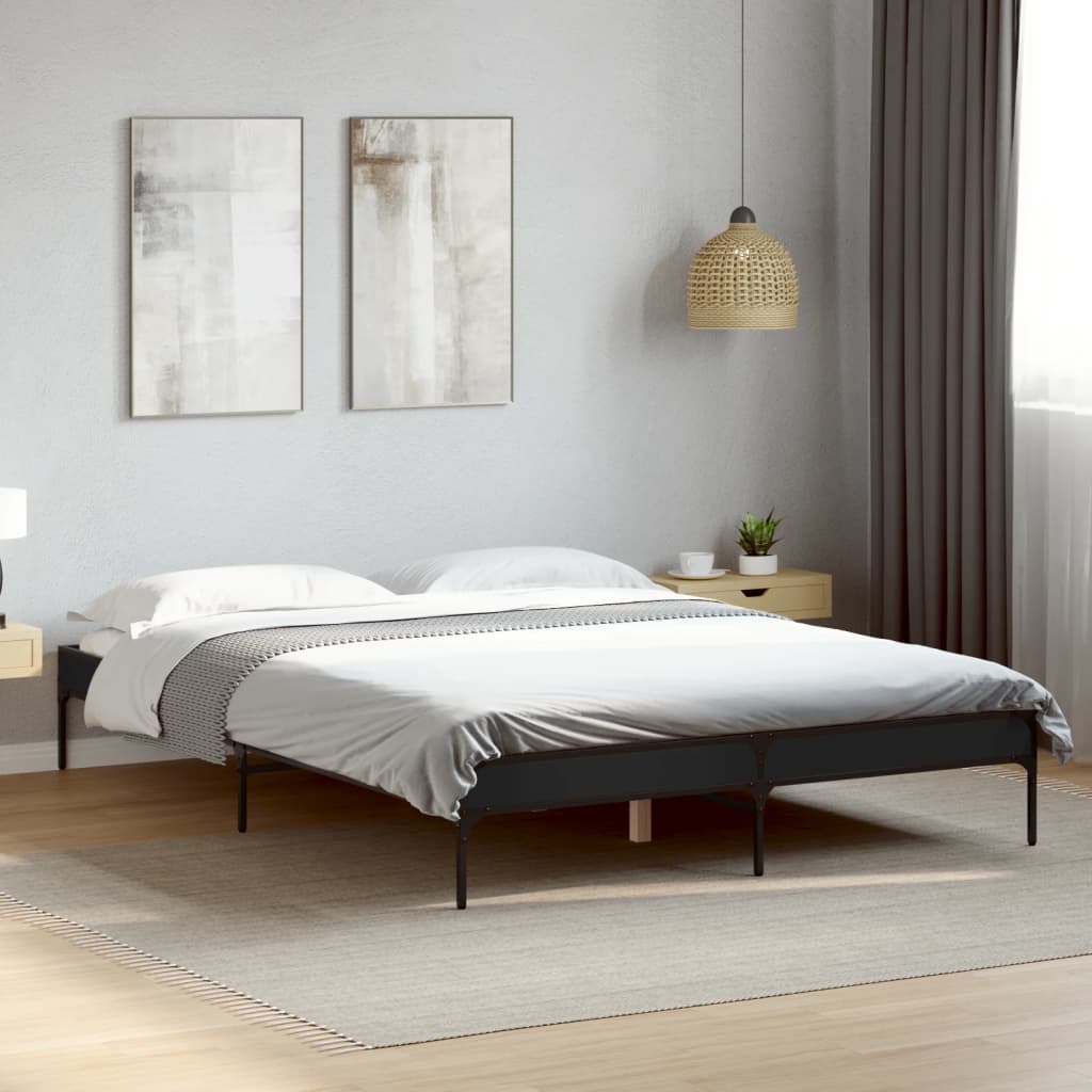 sengestel 150x200 cm konstrueret træ og metal sort