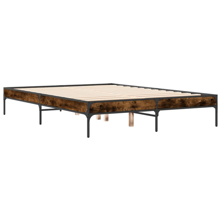 sengestel 120x200cm konstrueret træ og metal røget egetræsfarve