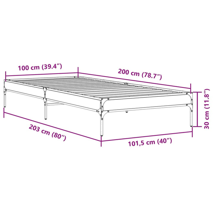sengeramme 100x200 cm konstrueret træ og metal sort