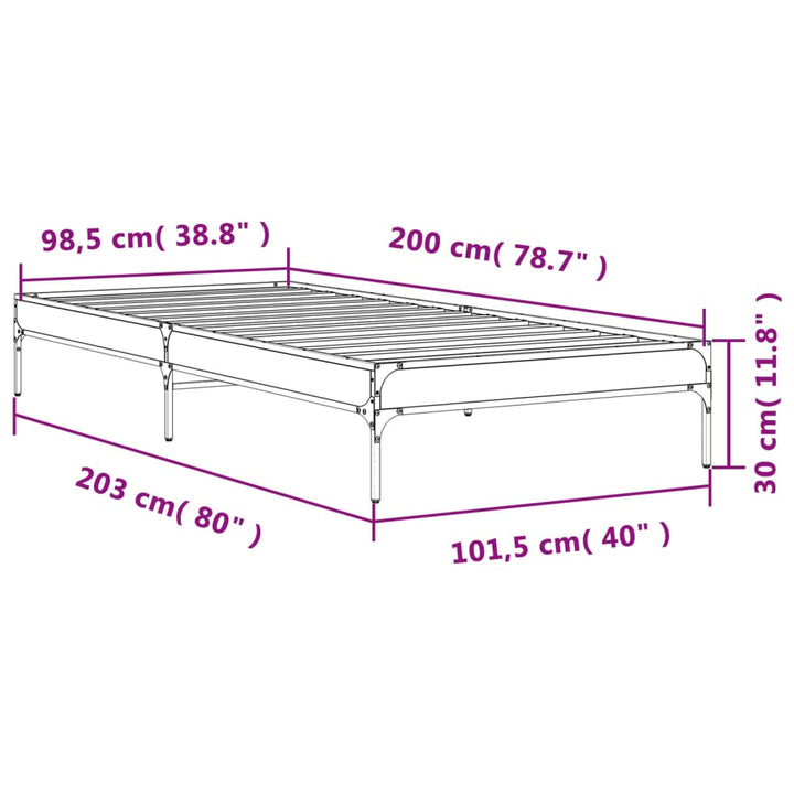 sengeramme 100x200 cm konstrueret træ og metal røget eg