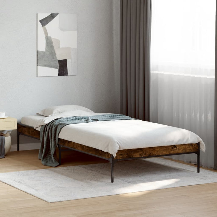 sengeramme 100x200 cm konstrueret træ og metal røget eg