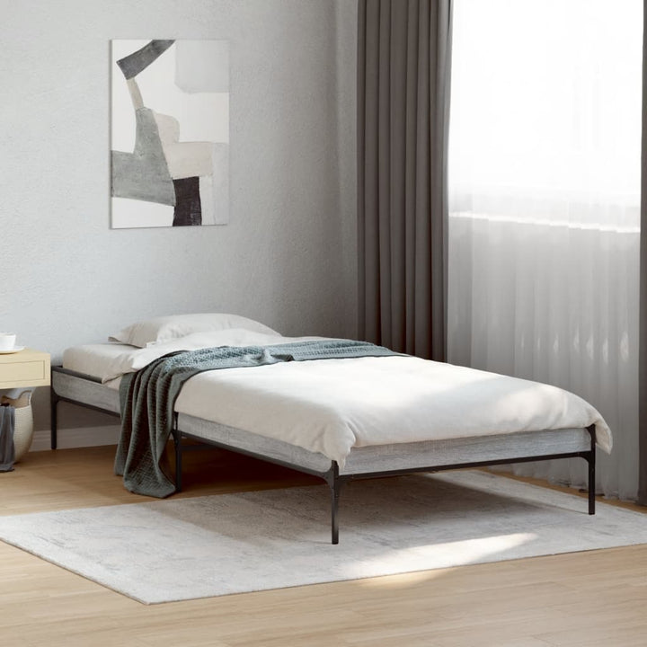 sengeramme 100x200 cm konstrueret træ og metal grå sonoma-eg