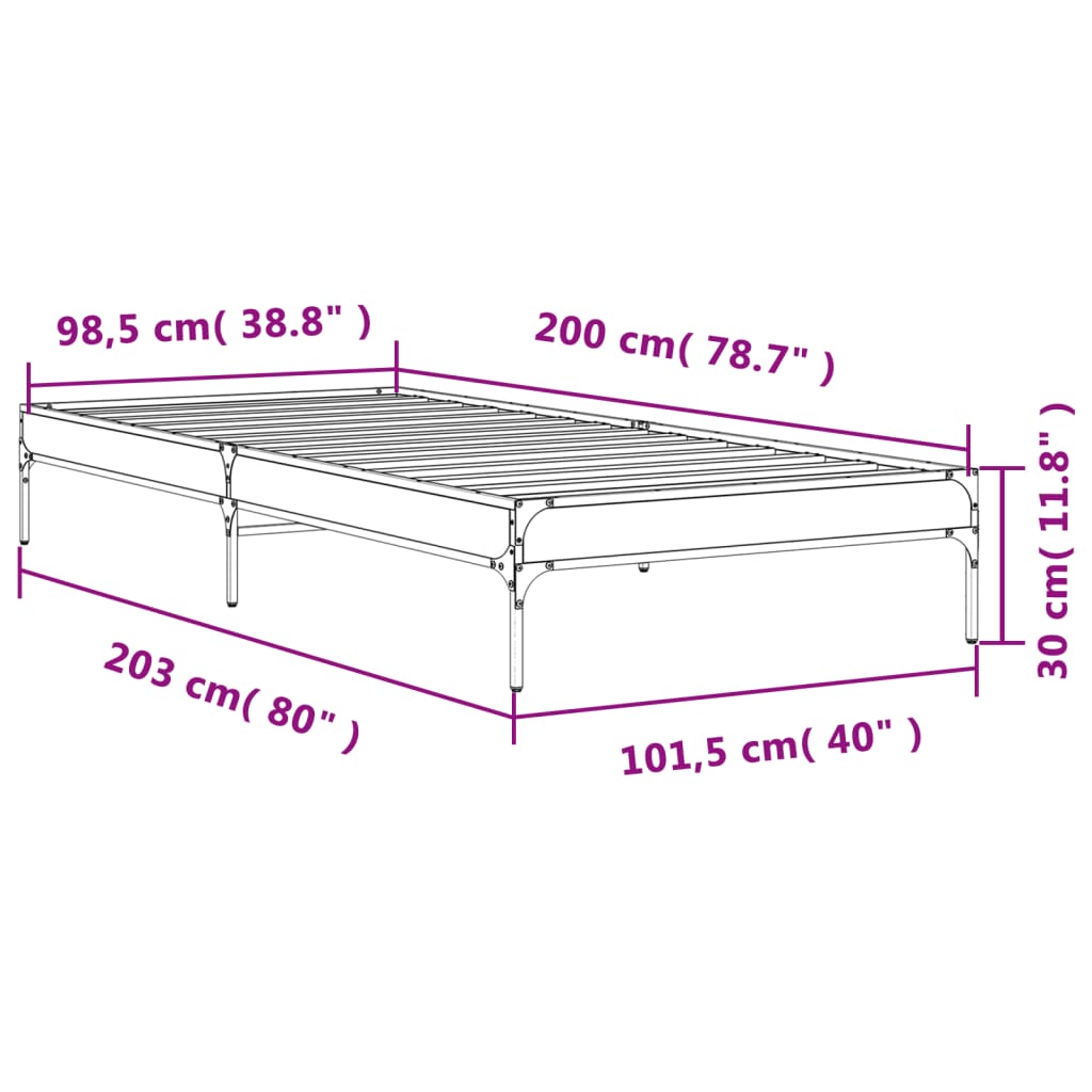 sengeramme 100x200 cm konstrueret træ og metal brunt egetræ