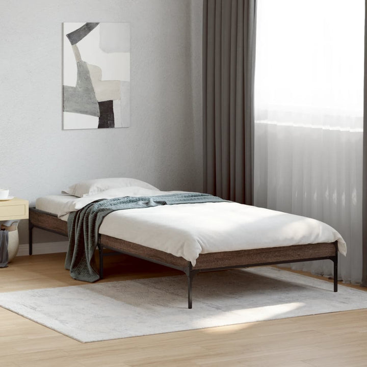 sengeramme 100x200 cm konstrueret træ og metal brunt egetræ
