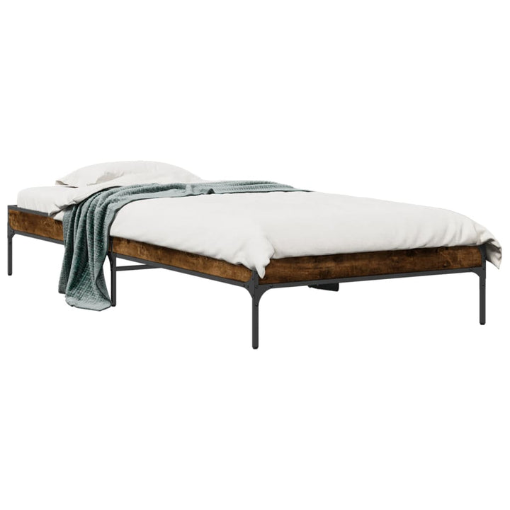 sengeramme 90x200 cm konstrueret træ og metal røget eg