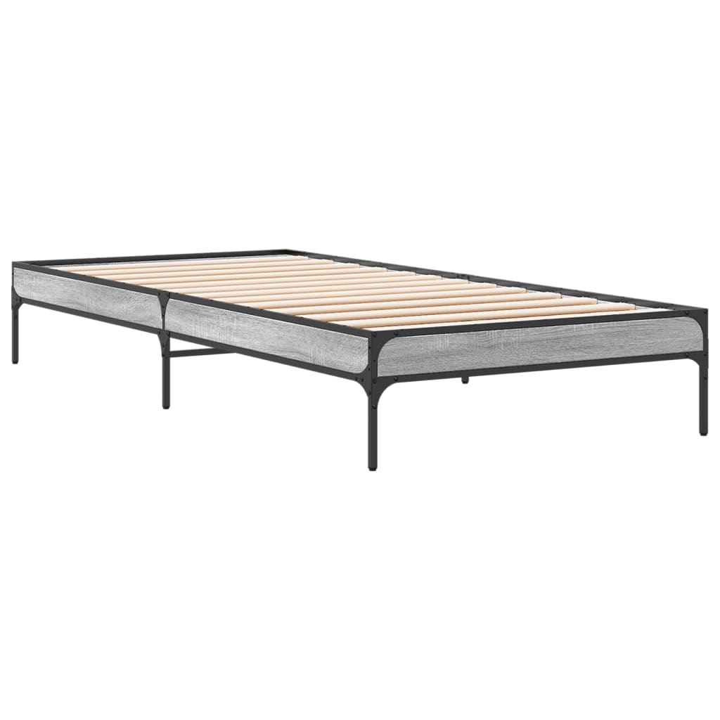 sengeramme 90x200 cm konstrueret træ og metal grå sonoma-eg