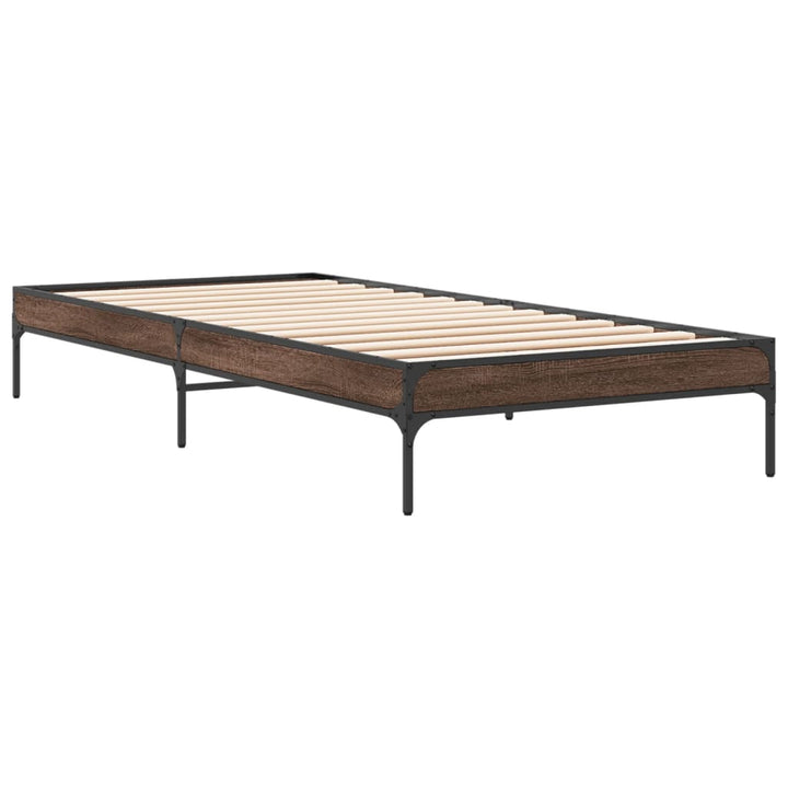 sengeramme 90x200 cm konstrueret træ og metal brun egetræsfarve