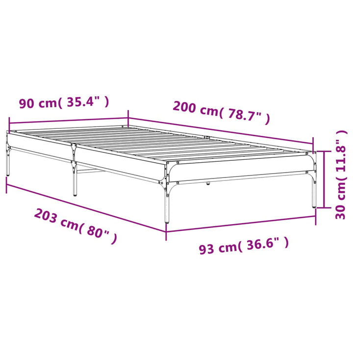 sengeramme 90x200 cm konstrueret træ og metal brun egetræsfarve