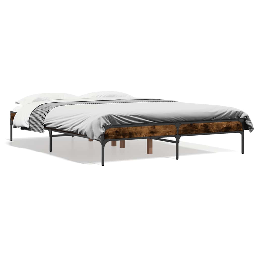 sengestel 135x190cm konstrueret træ og metal røget egetræsfarve