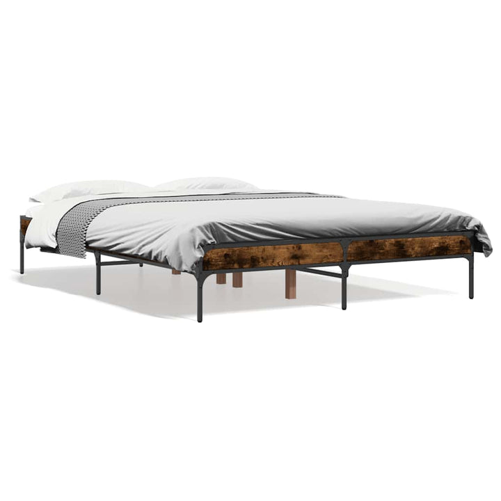 sengestel 135x190cm konstrueret træ og metal røget egetræsfarve