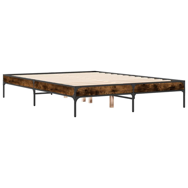sengestel 135x190cm konstrueret træ og metal røget egetræsfarve