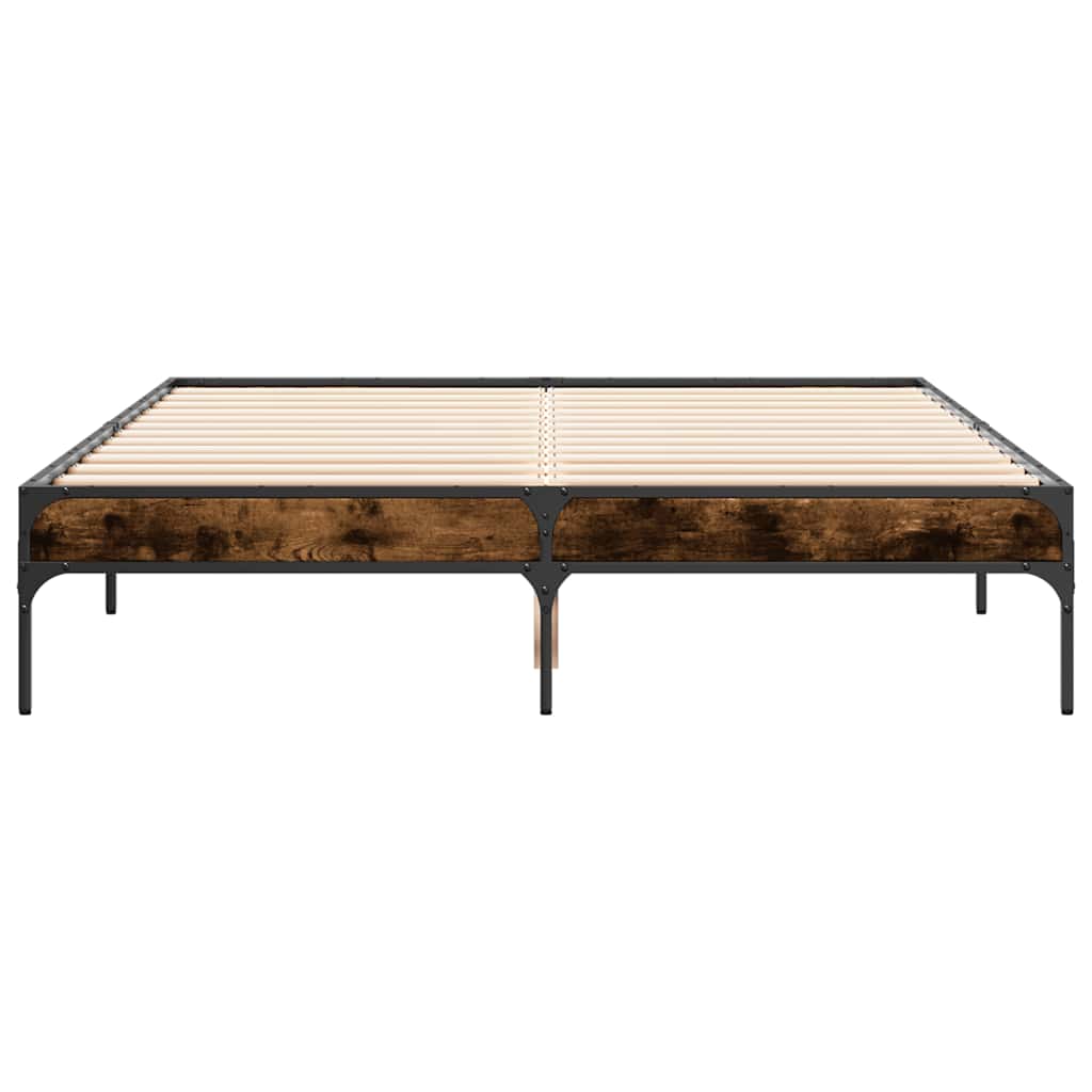 sengestel 135x190cm konstrueret træ og metal røget egetræsfarve
