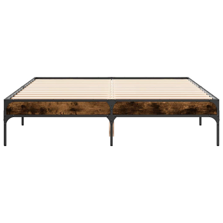 sengestel 135x190cm konstrueret træ og metal røget egetræsfarve