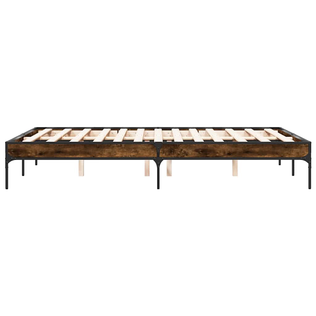 sengestel 135x190cm konstrueret træ og metal røget egetræsfarve
