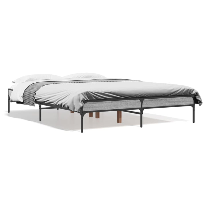 sengestel 135x190 cm konstrueret træ og metal grå sonoma-eg