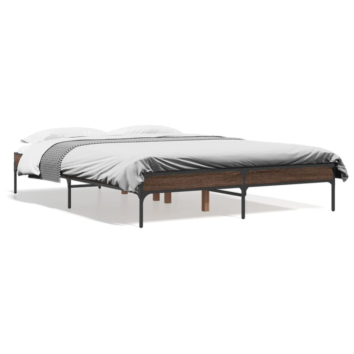 sengestel 135x190 cm konstrueret træ og metal brun egetræsfarve