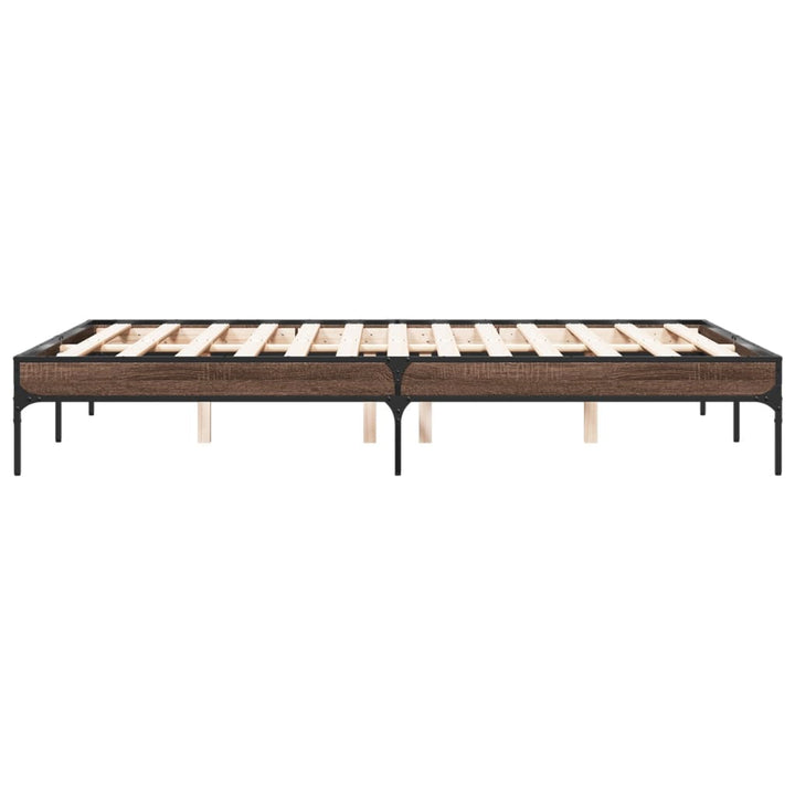 sengestel 135x190 cm konstrueret træ og metal brun egetræsfarve