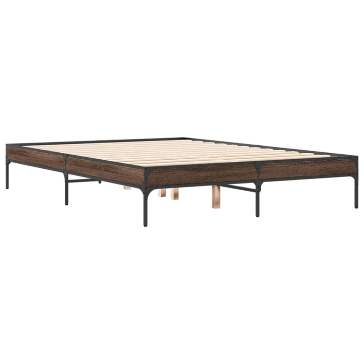 sengestel 135x190 cm konstrueret træ og metal brun egetræsfarve