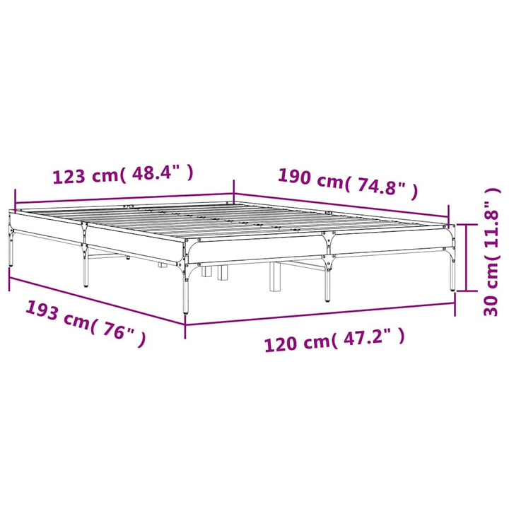 sengestel 120x190 cm konstrueret træ og metal grå sonoma-eg