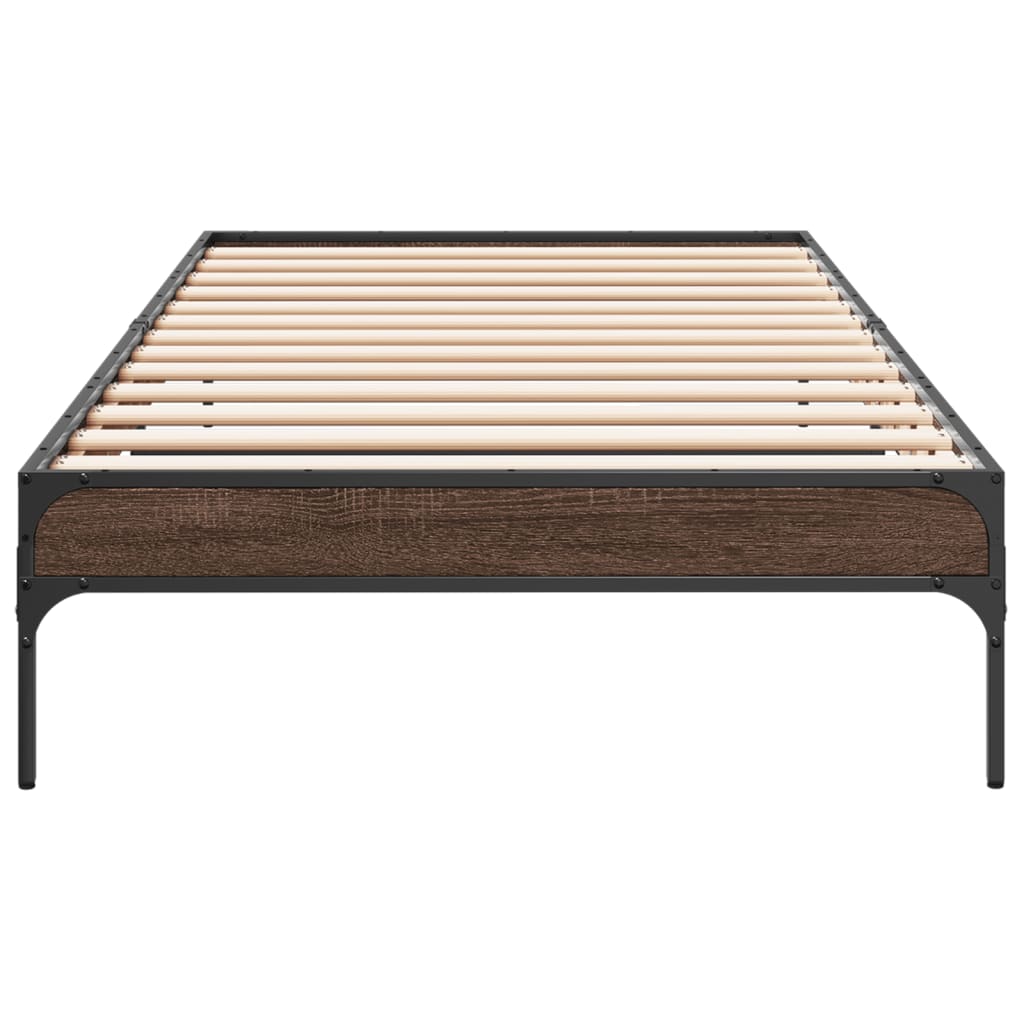 sengeramme 90x190 cm konstrueret træ og metal brun egetræsfarve