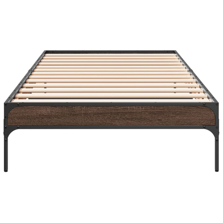 sengeramme 90x190 cm konstrueret træ og metal brun egetræsfarve