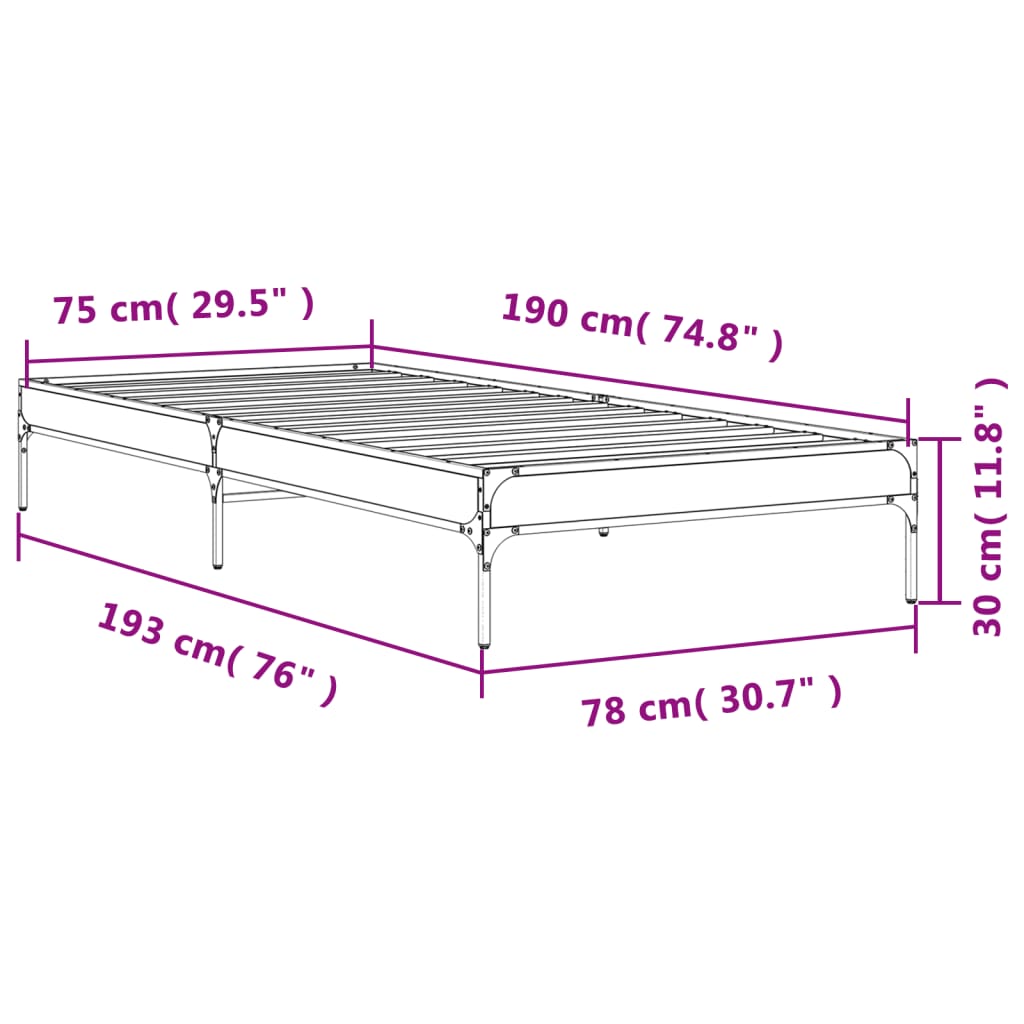sengeramme 75x190 cm konstrueret træ og metal sort