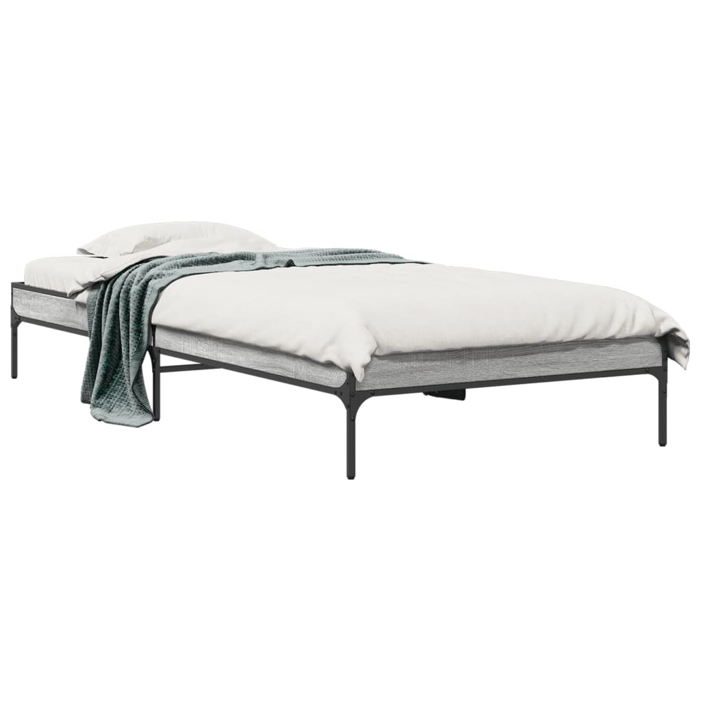sengeramme 75x190 cm konstrueret træ og metal grå sonoma-eg