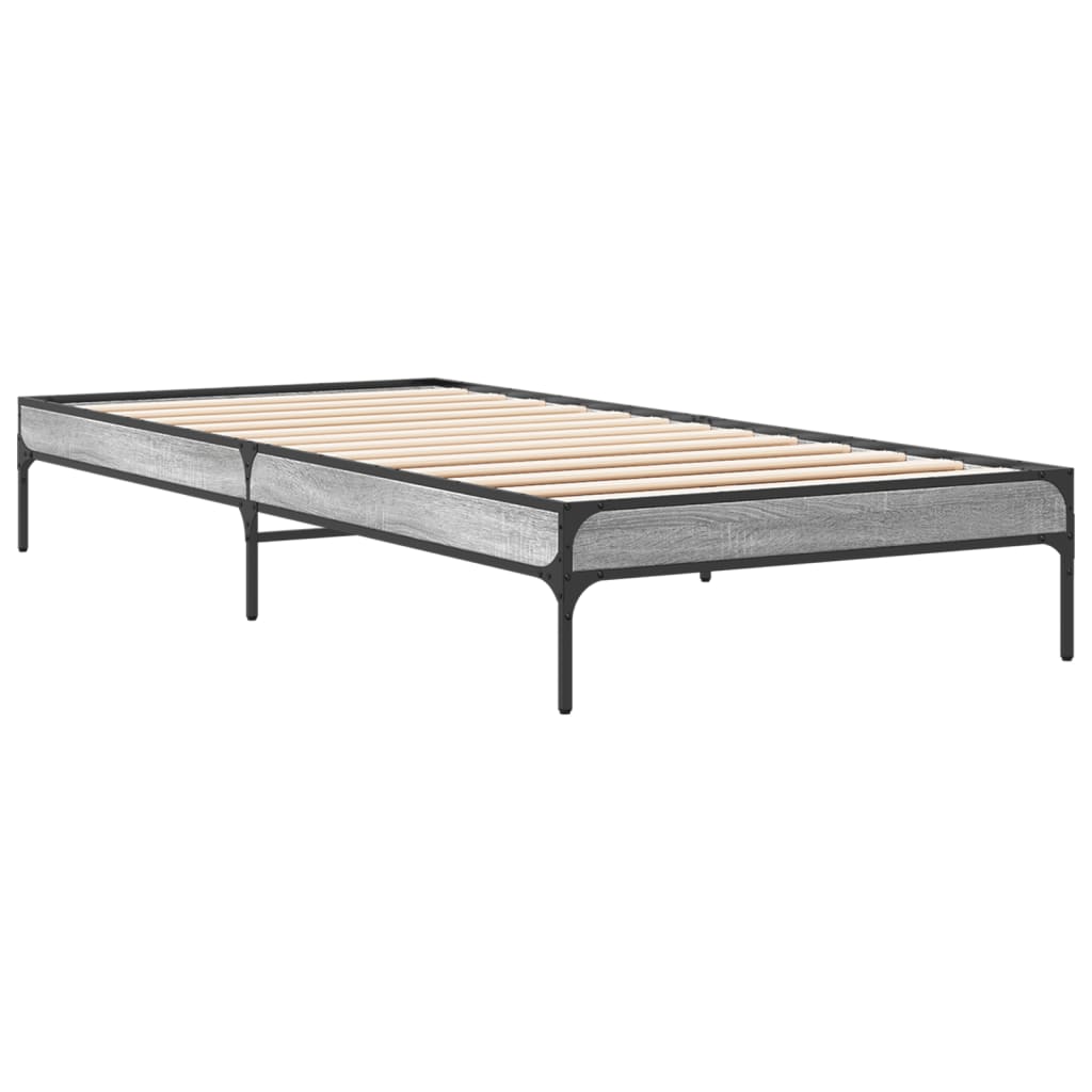 sengeramme 75x190 cm konstrueret træ og metal grå sonoma-eg