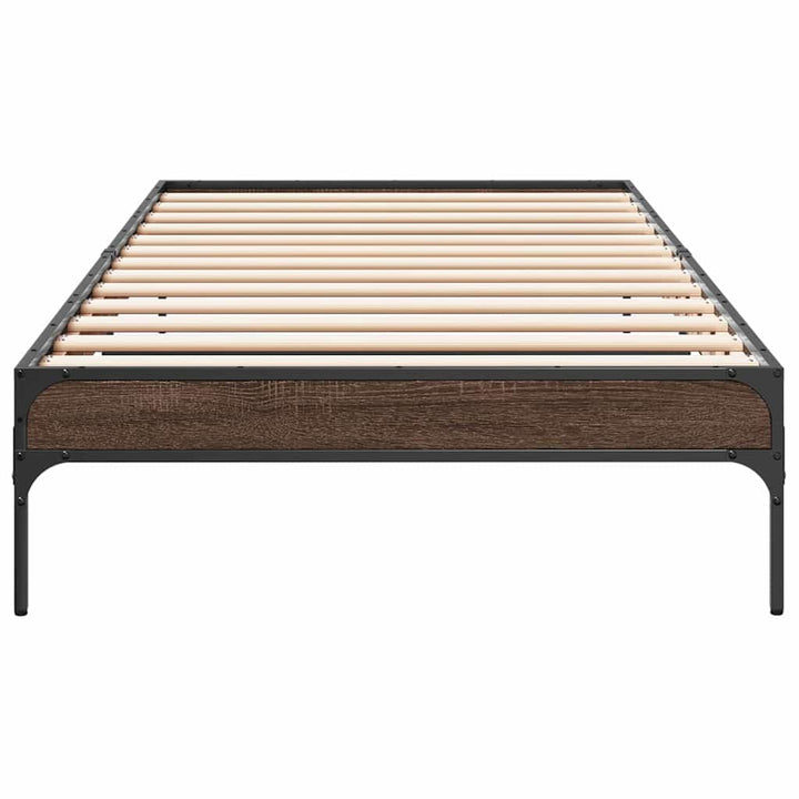 sengeramme 75x190 cm konstrueret træ og metal brun egetræsfarve