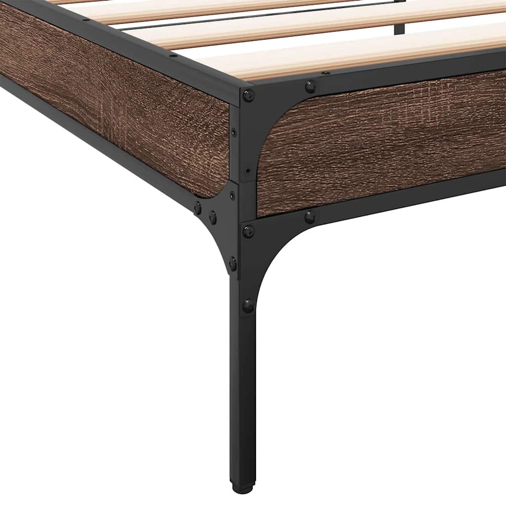 sengeramme 75x190 cm konstrueret træ og metal brun egetræsfarve