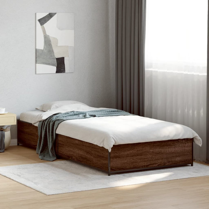 sengeramme 100x200 cm konstrueret træ og metal brunt egetræ