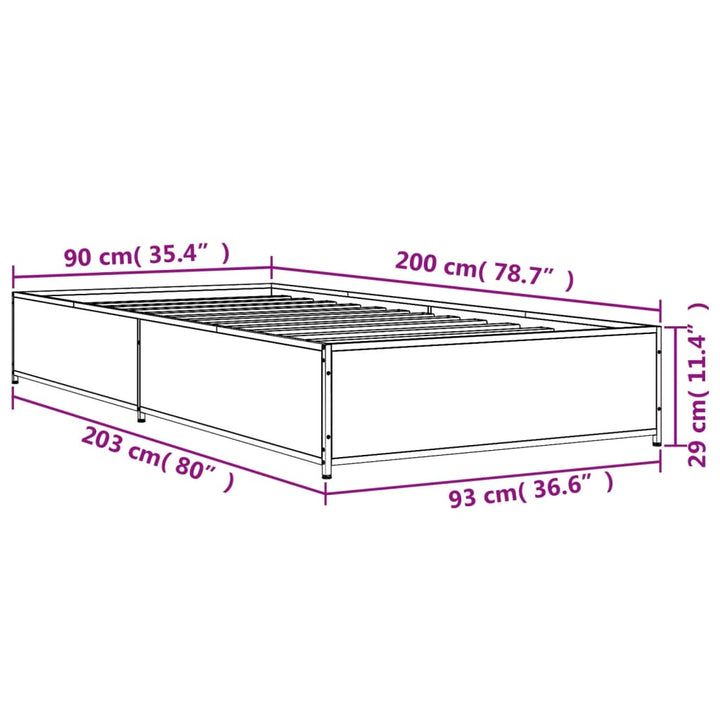 sengeramme 90x200 cm konstrueret træ og metal sort