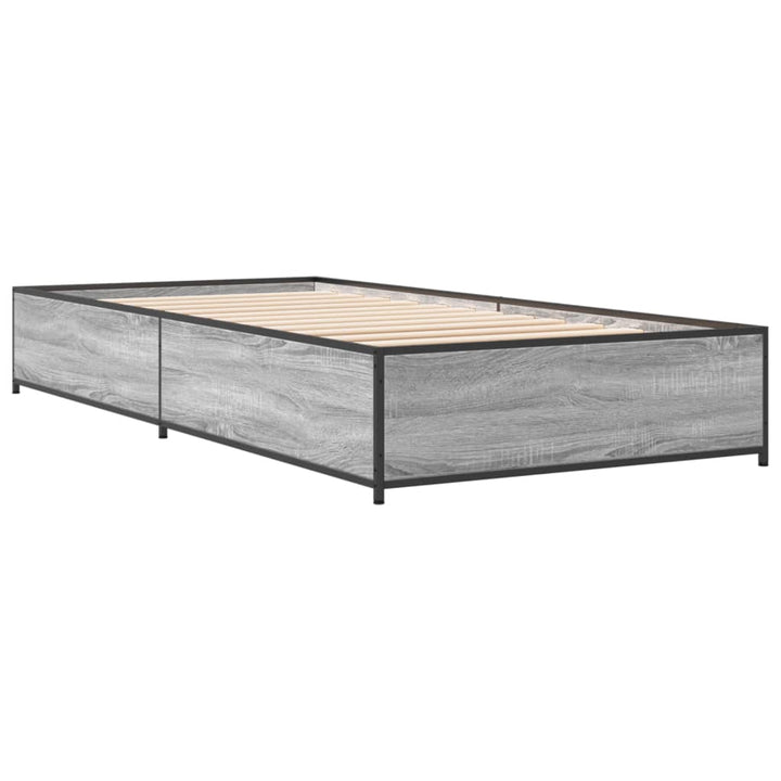 sengeramme 90x190 cm konstrueret træ og metal grå sonoma-eg