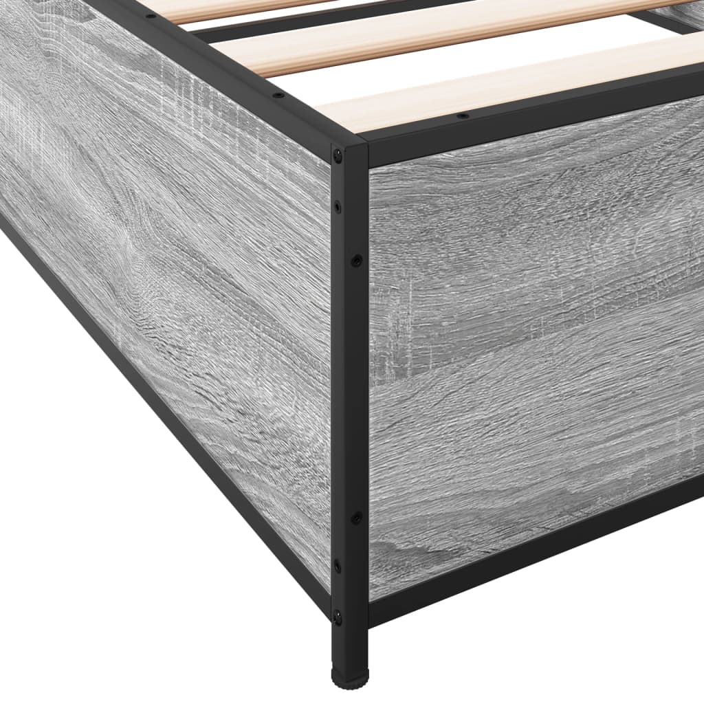 sengeramme 90x190 cm konstrueret træ og metal grå sonoma-eg