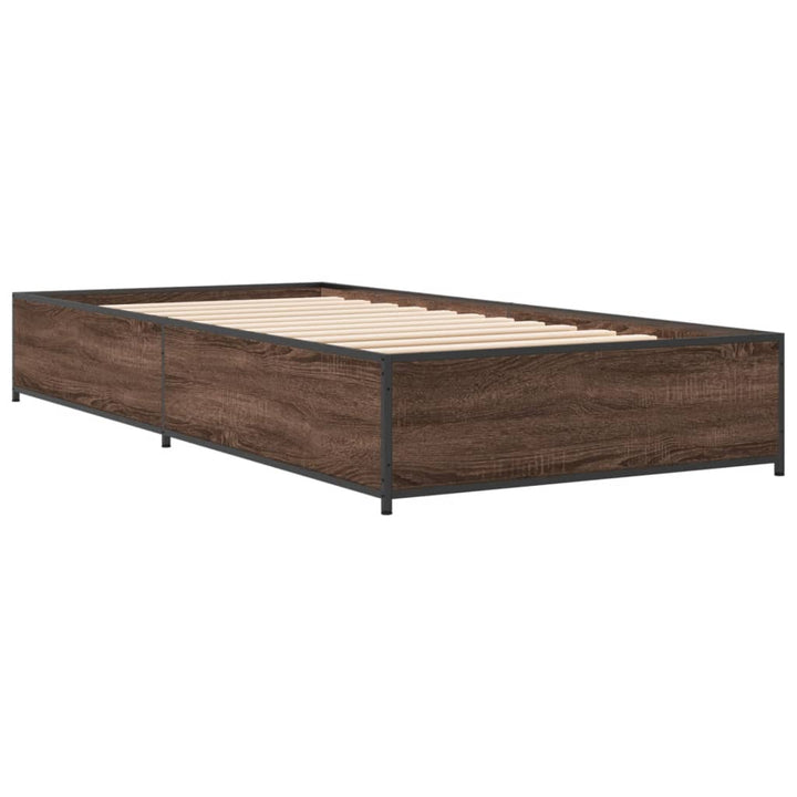 sengeramme 90x190 cm konstrueret træ og metal brun egetræsfarve