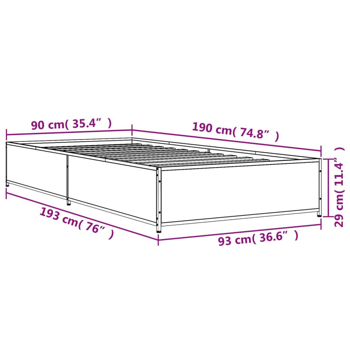 sengeramme 90x190 cm konstrueret træ og metal brun egetræsfarve