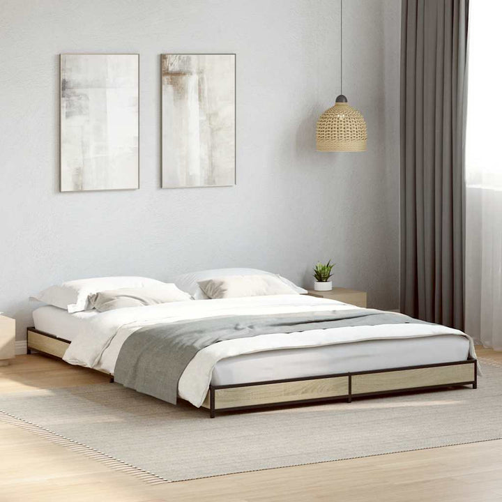 sengestel 120x200 cm konstrueret træ og metal sonoma-eg