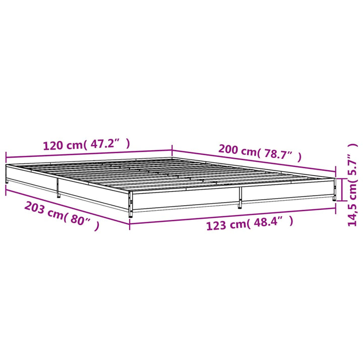 sengestel 120x200 cm konstrueret træ og metal grå sonoma-eg