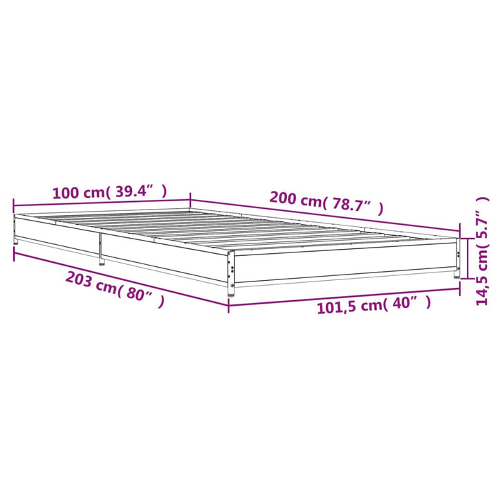 sengeramme 100x200 cm konstrueret træ og metal røget eg
