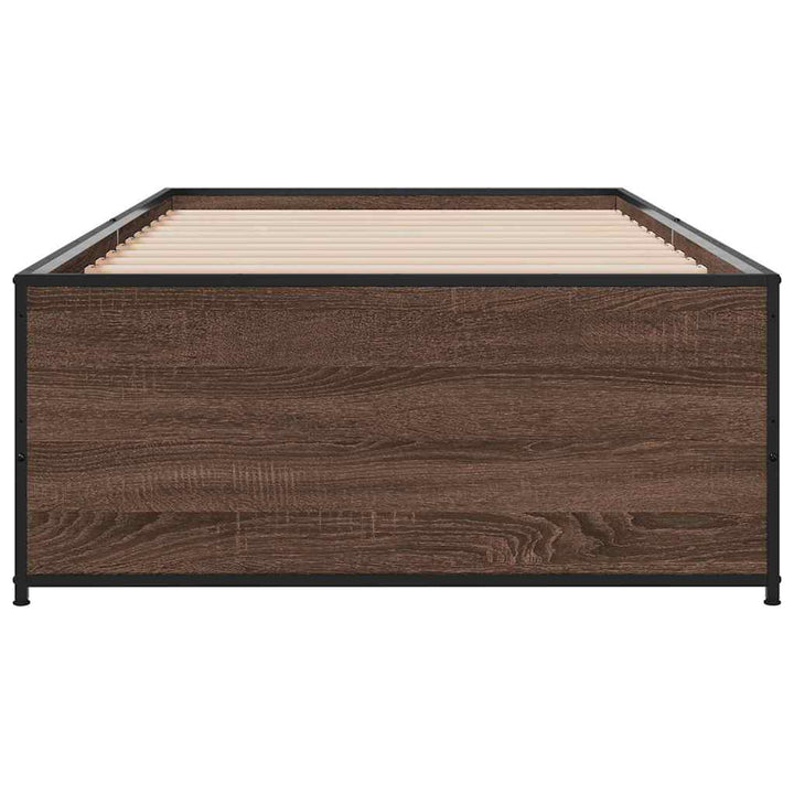 sengeramme 90x190 cm konstrueret træ og metal brun egetræsfarve