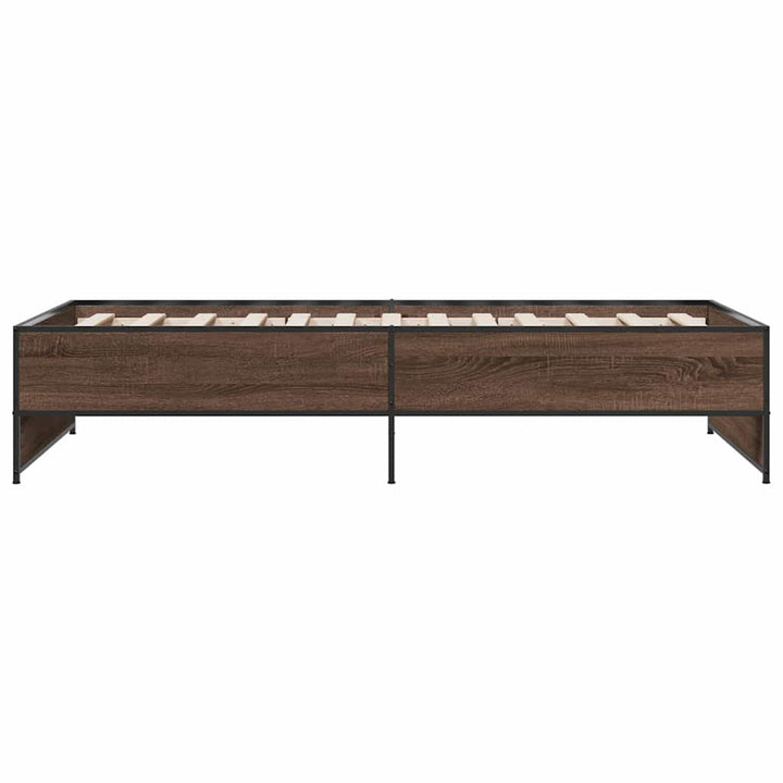 sengeramme 90x190 cm konstrueret træ og metal brun egetræsfarve