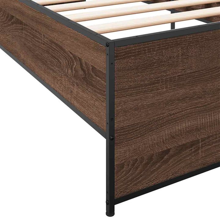 sengeramme 90x190 cm konstrueret træ og metal brun egetræsfarve